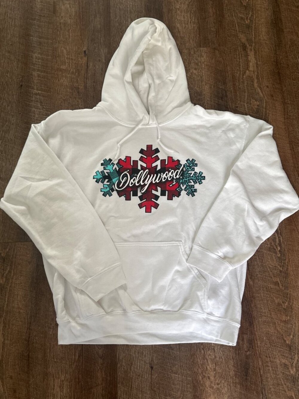 Dollywood White Hoodie Womens L Dolly Parton Snowflake Heavy Cotton Blend Cozy